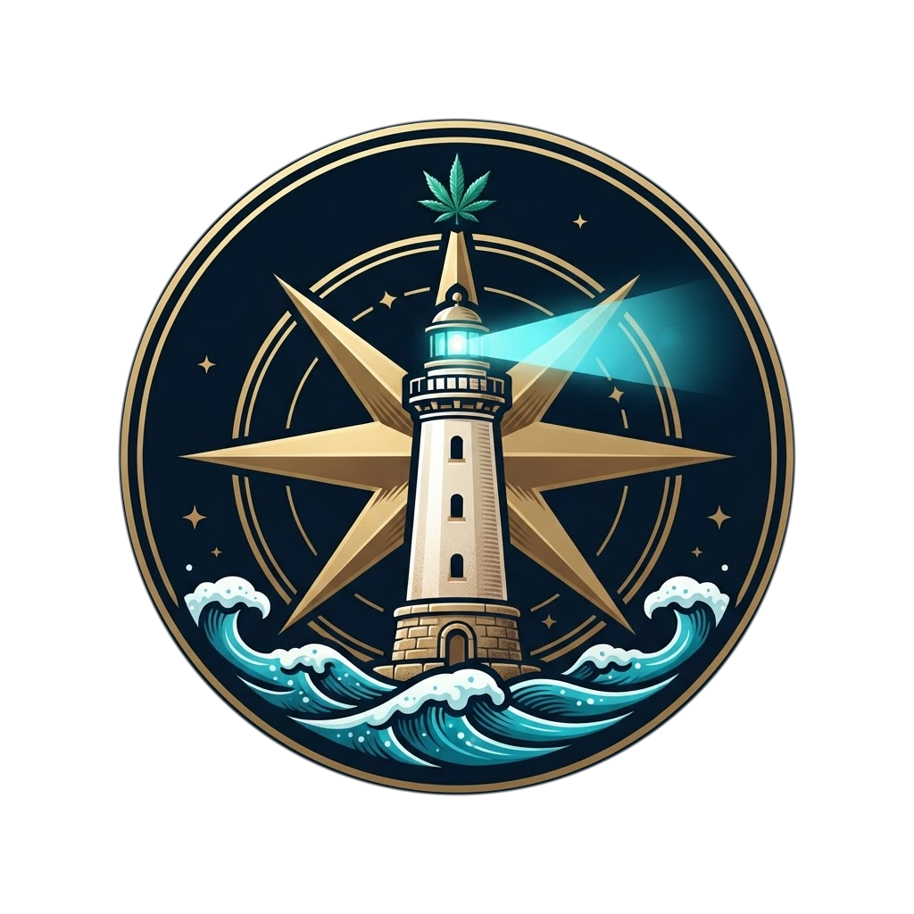 Cancun Weed Info — lighthouse and compass emblem